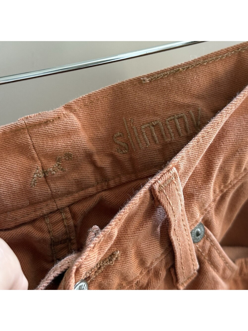 7 For All Mankind Slimmy Men’s Jeans 30x28 Orange Cotton Linen Slim Fit - Picture 5 of 11